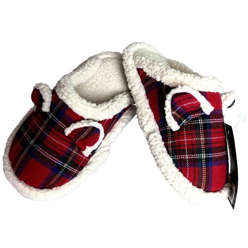 Bee & Willow Children's Christmas Plaid Sherpa Slip On Slippers Holiday 9/10 NEW